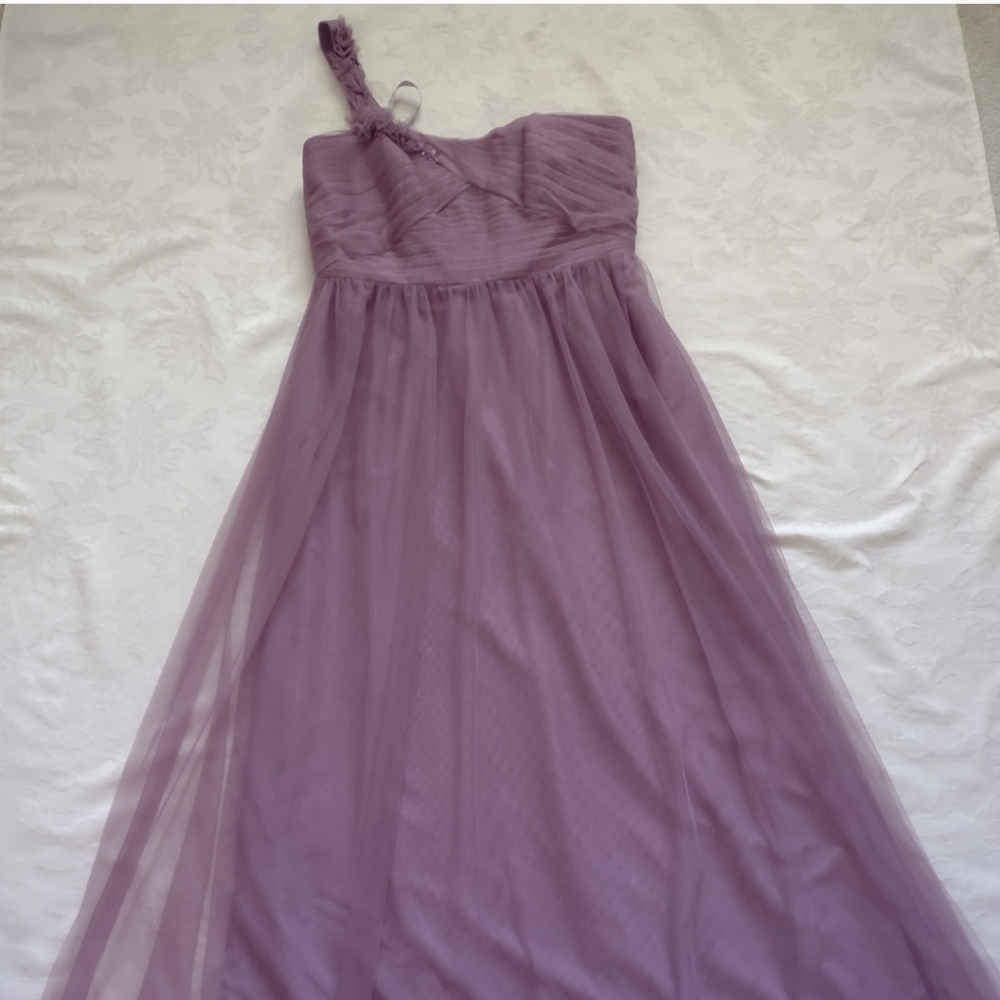 One shoulder corset bustier tulle mesh maxi prom gown dress mauve Purple